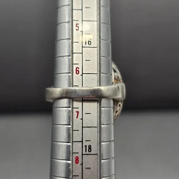 VTG 925 Sterling Silver Turquoise & Marcasite Ring Size 6.5 Signed Filigree - Picture 10 of 11